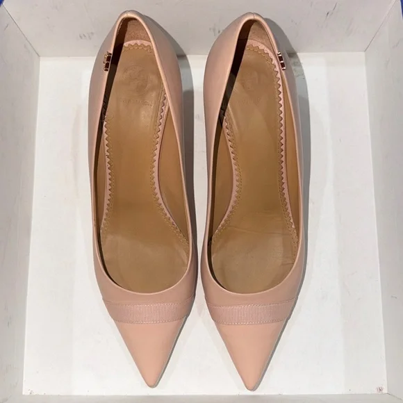 SOLD🔥🔥🔥Tory Burch Penelope Grosgrain Cap-Toe Pink Patent Leather Heels Pumps - Picture 3 of 12